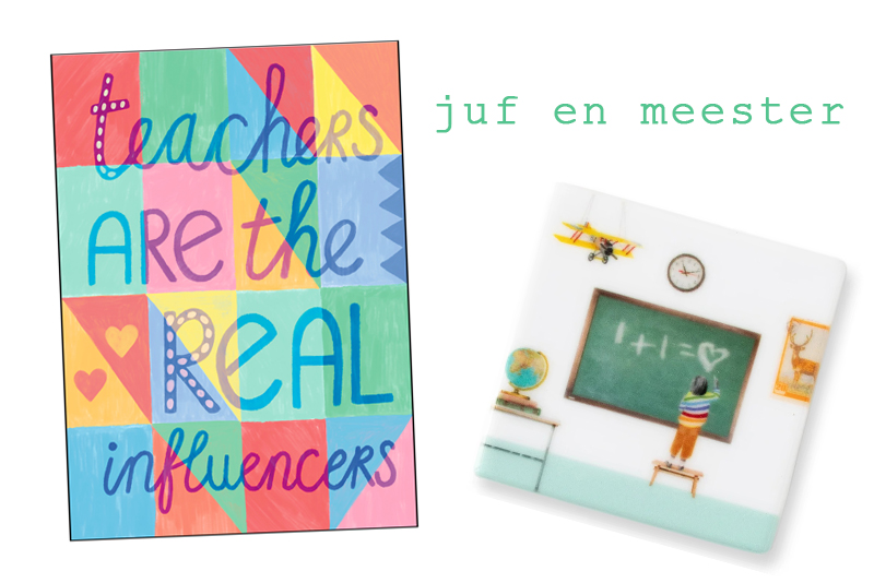 kaartje voor juf en meester en een klein cadeautegeltje